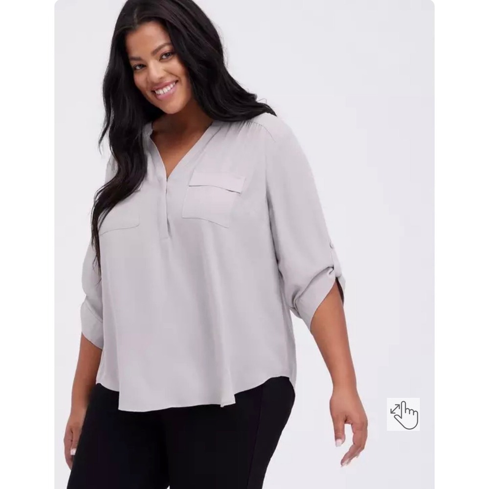 Torrid Harper Light Grey Tab‎ Sleeve Georgette Pullover Blouse Plus Size 3 3X